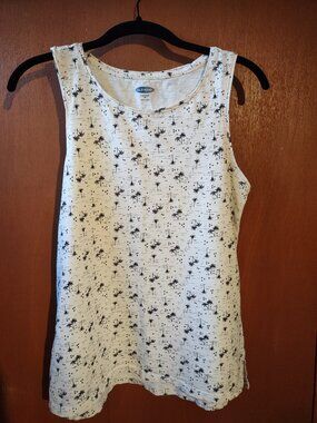 Old Navy Palm Tree Print Tank Top Women’s Medium White Black Tropical Sleeveless